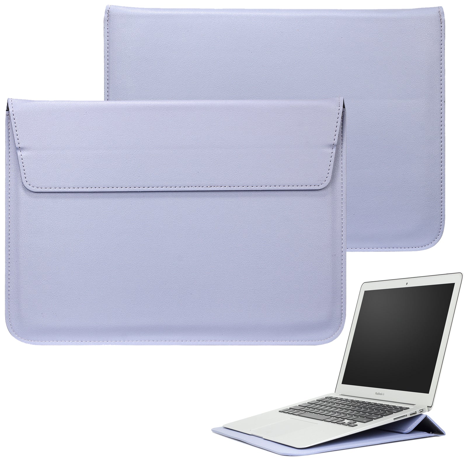 13-14" Laptop Sleeve with Foldable Stand - Premium PU Leather - Mist Blue