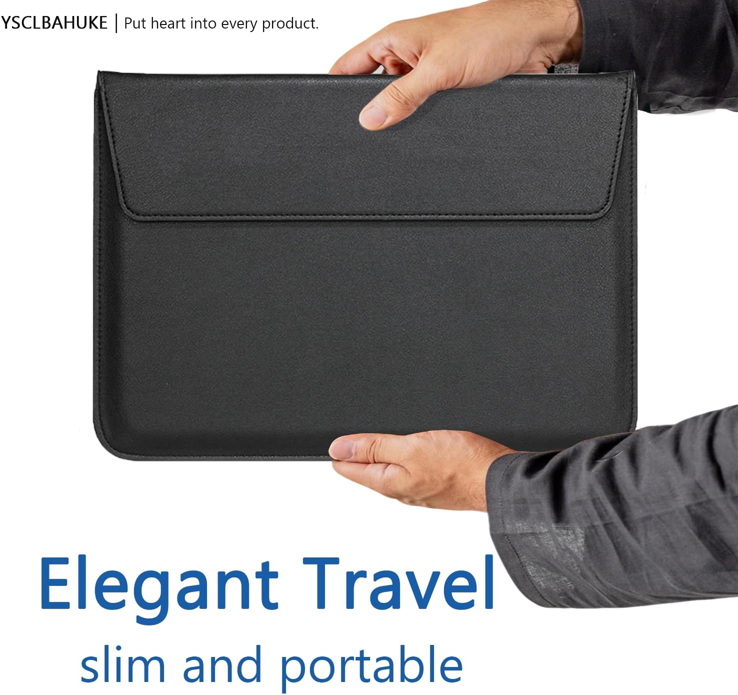 11-12" Laptop Sleeve with Foldable Stand - Premium PU Leather - Black