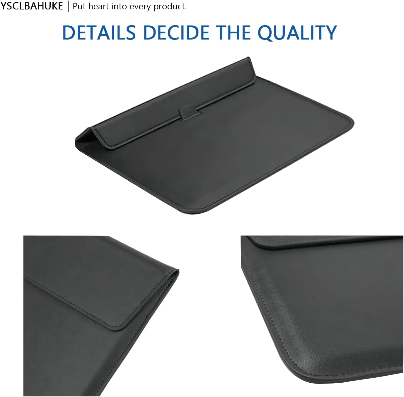 11-12" Laptop Sleeve with Foldable Stand - Premium PU Leather - Grey
