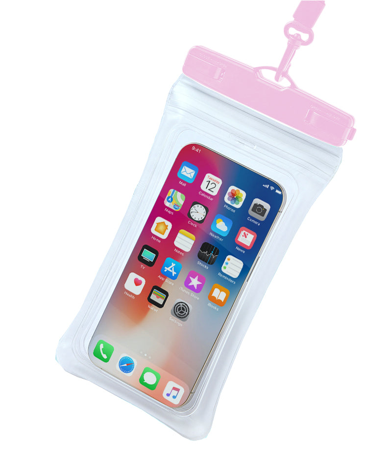 Universal 7.2" Waterproof Phone Pouch - Air Cushion, Strap - Pink