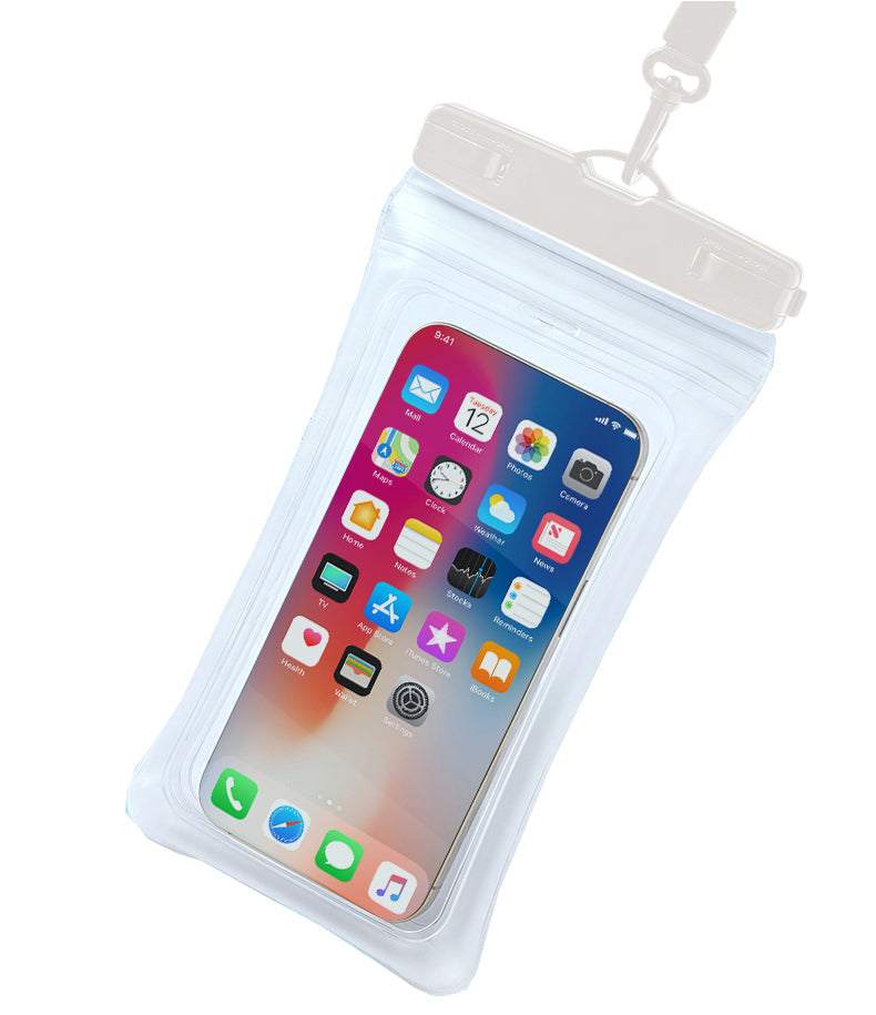 Universal 7.2" Waterproof Phone Pouch - Air Cushion, Strap - White