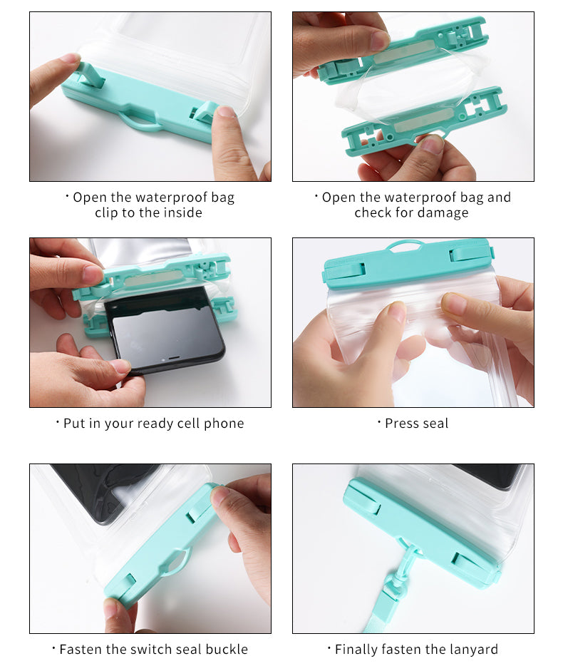 Universal 7.2" Waterproof Phone Pouch - Air Cushion, Strap - Green