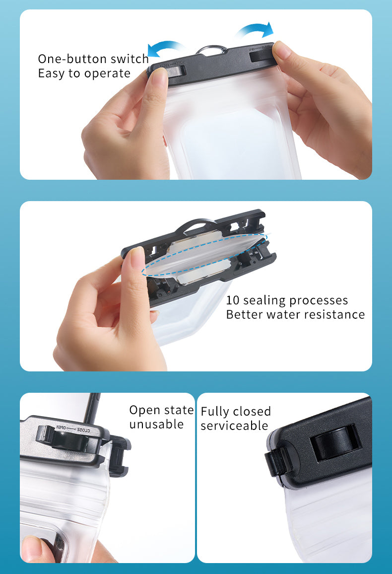 Universal 7.2" Waterproof Phone Pouch - Air Cushion, Strap - Black