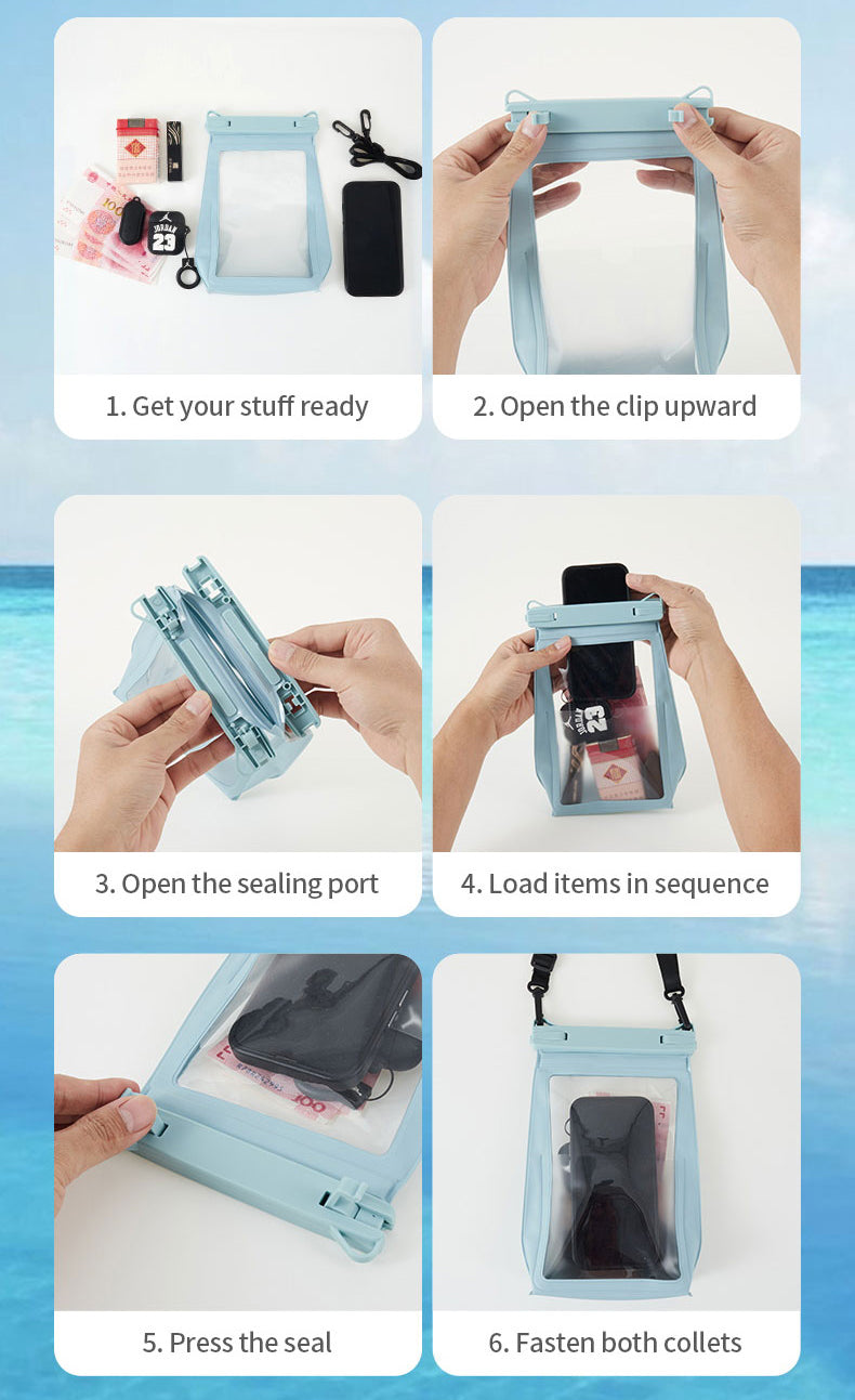 Universal 8.2" Floating Waterproof Crossbody Bag - Double Air Cushion - Black