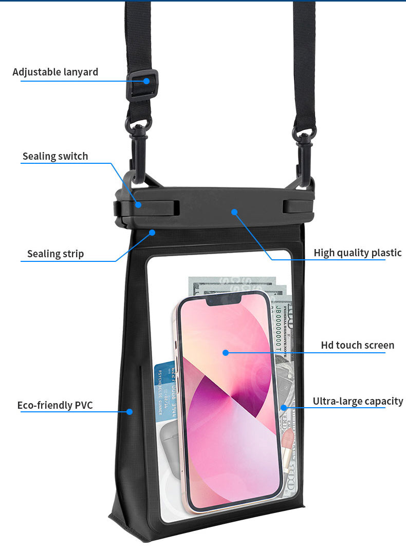 Universal 8.2" Floating Waterproof Crossbody Bag - Double Air Cushion - Black