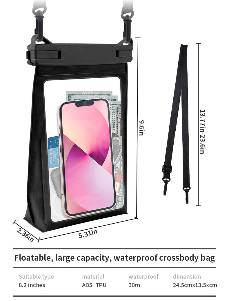 Universal 8.2" Floating Waterproof Crossbody Bag - Double Air Cushion - Black