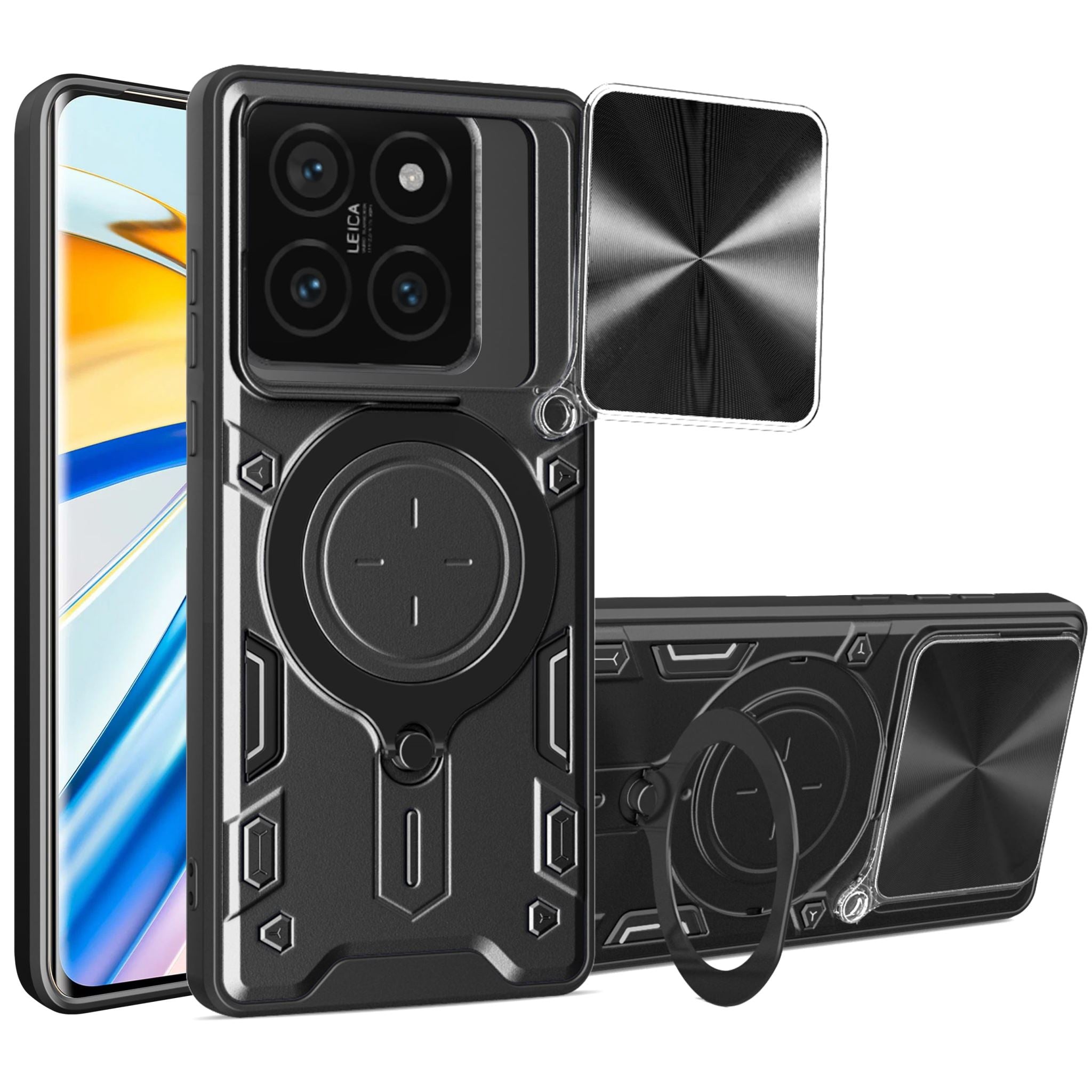 Xiaomi 14T Pro Ring Kickstand Case w/ Camera Cover [Black]