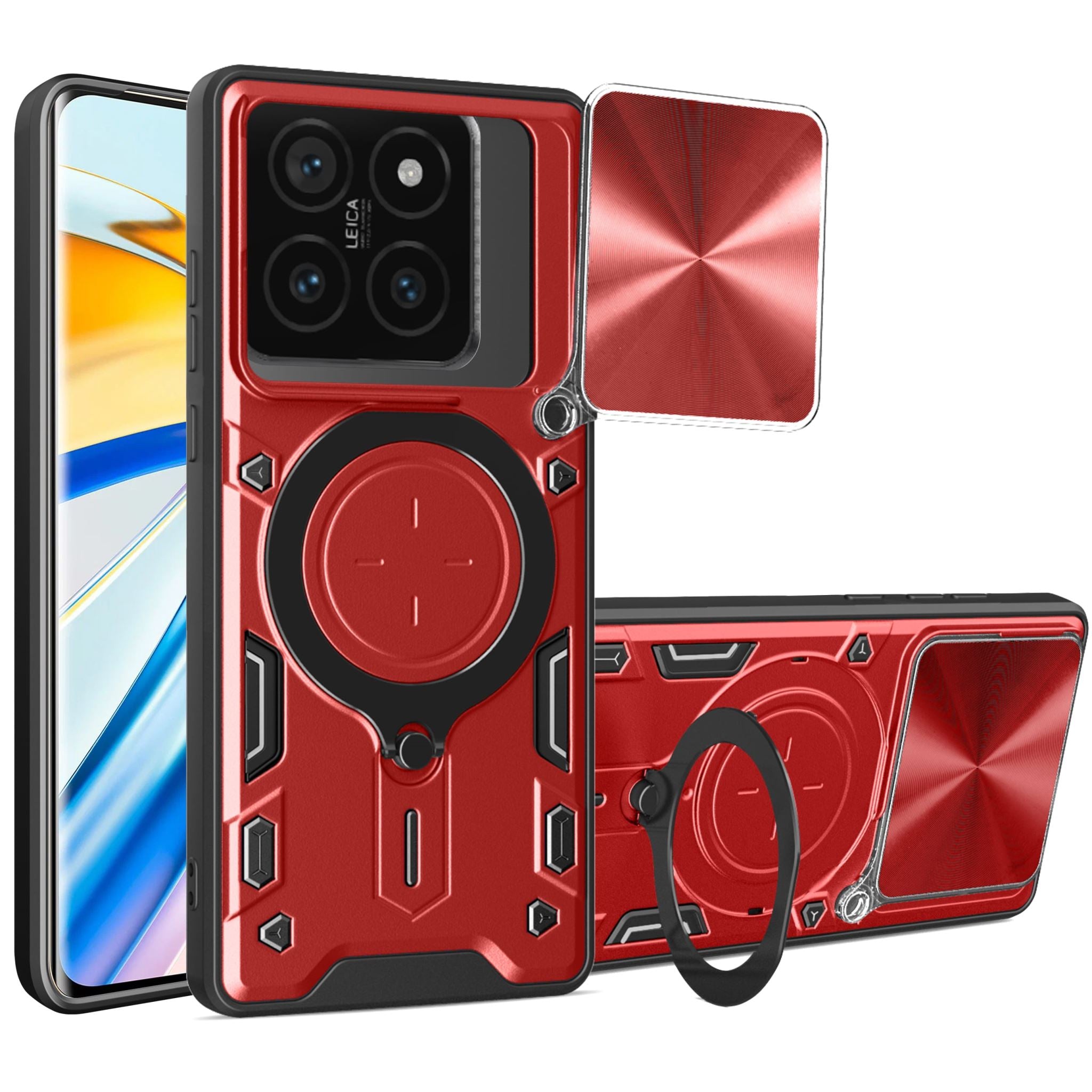 Xiaomi 14T Pro Ring Kickstand Case w/ Camera Cover [Red]