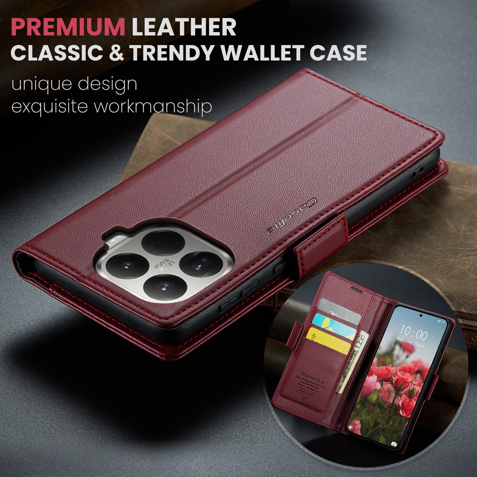 Xiaomi 15T Pro CaseMe Retro Wallet Case [Maroon]