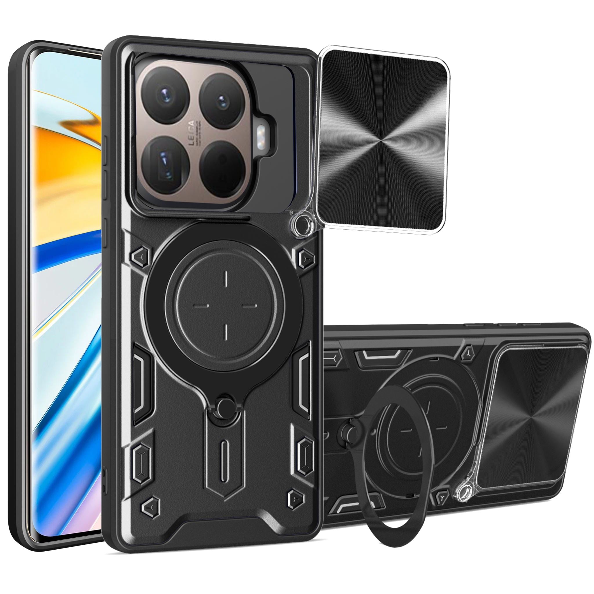 Xiaomi 15T Pro Ring Kickstand Case w/ Camera Cover [Black]