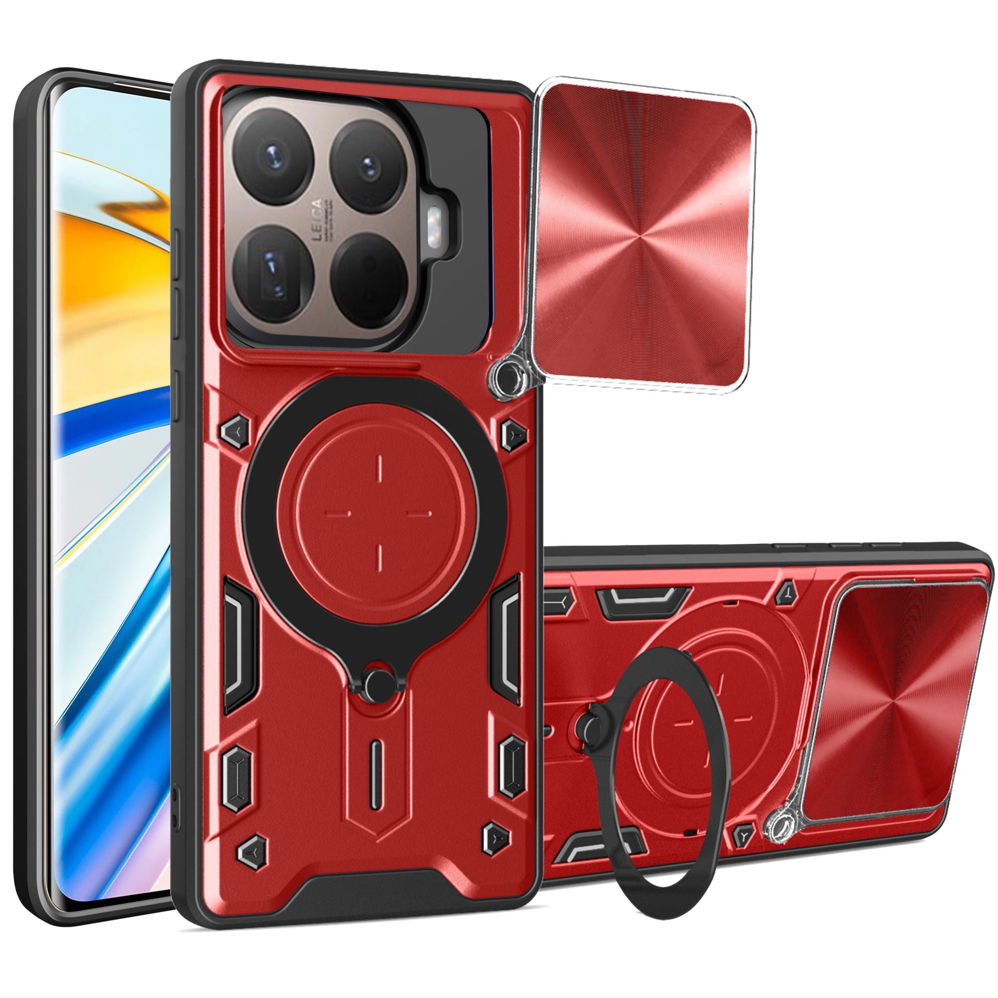 Xiaomi 15T Pro Ring Kickstand Case w/ Camera Cover [Red]