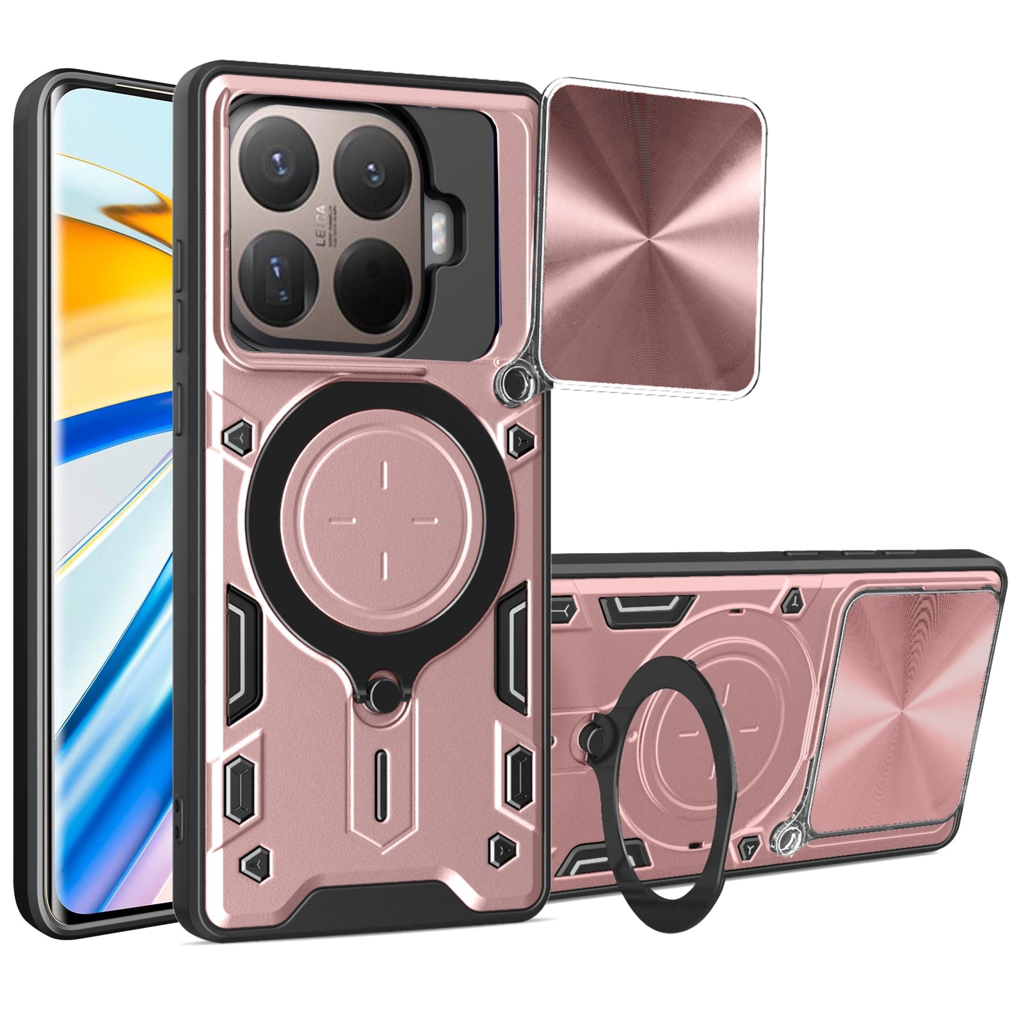 Xiaomi 15T Pro Ring Kickstand Case w/ Camera Cover [Rose Gold]
