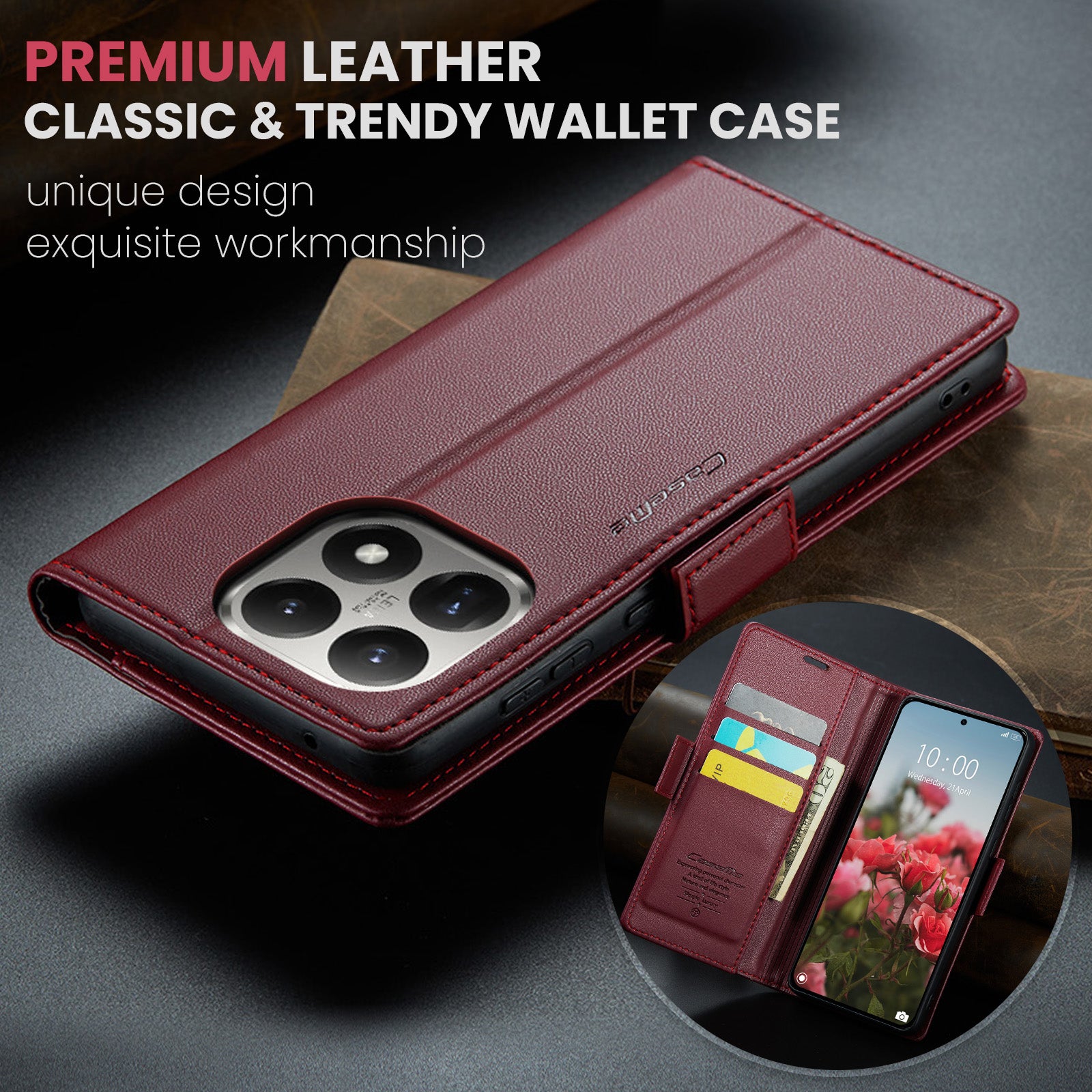Xiaomi 15T CaseMe Retro Wallet Case [Maroon]