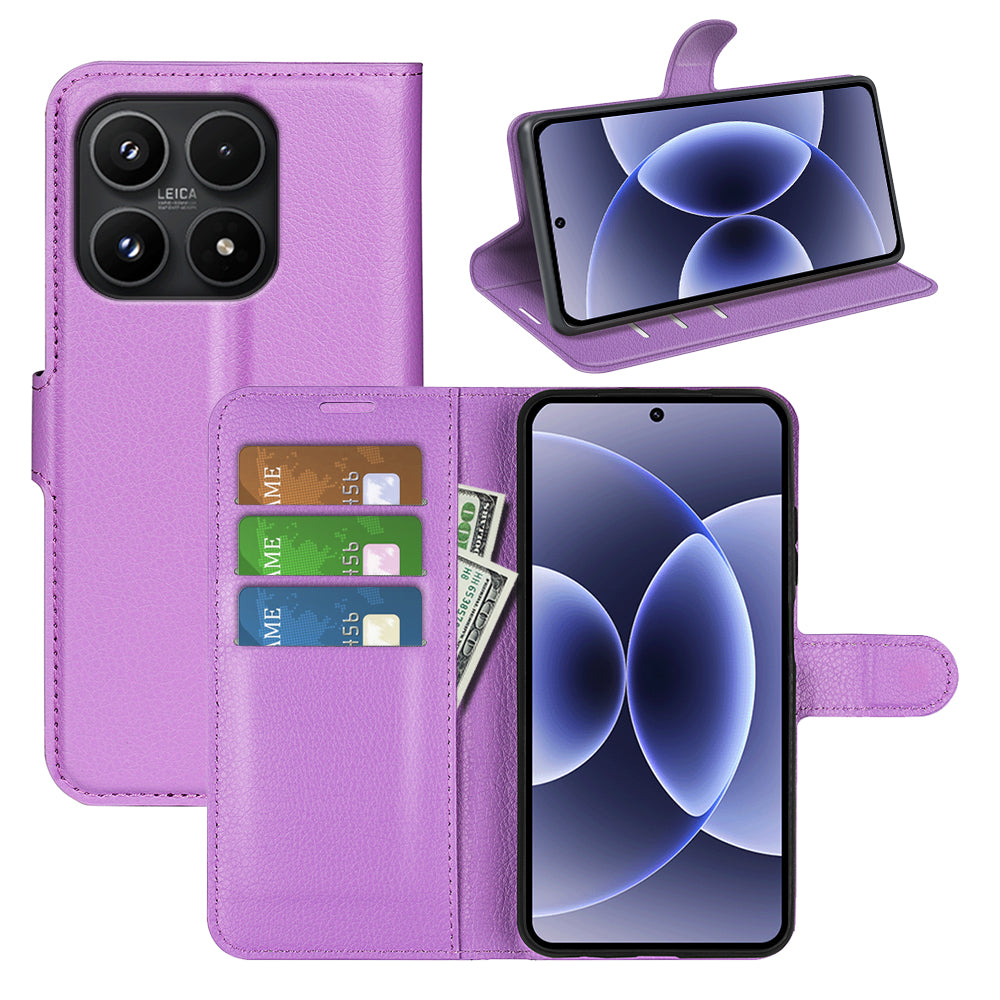Wallet Case for Xiaomi 17 – PU Leather Flip Cover with Card Holder & Stand [Purple]