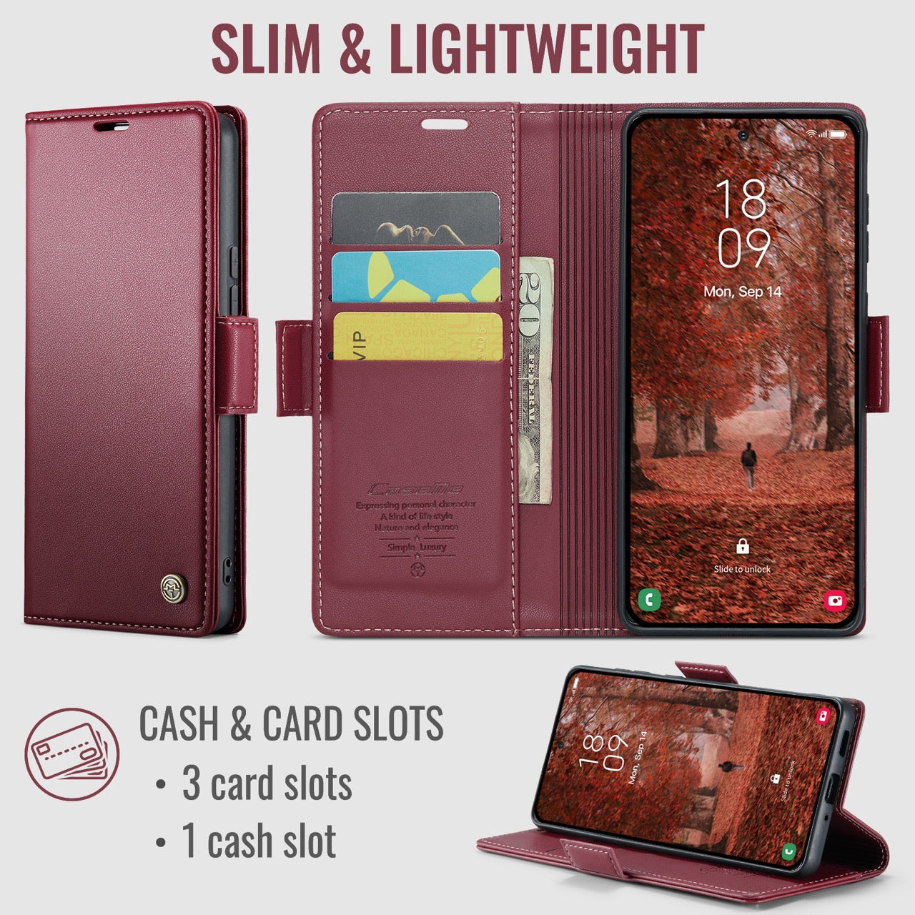 Xiaomi 17T Pro 5G CaseMe Retro Wallet Case [Maroon]