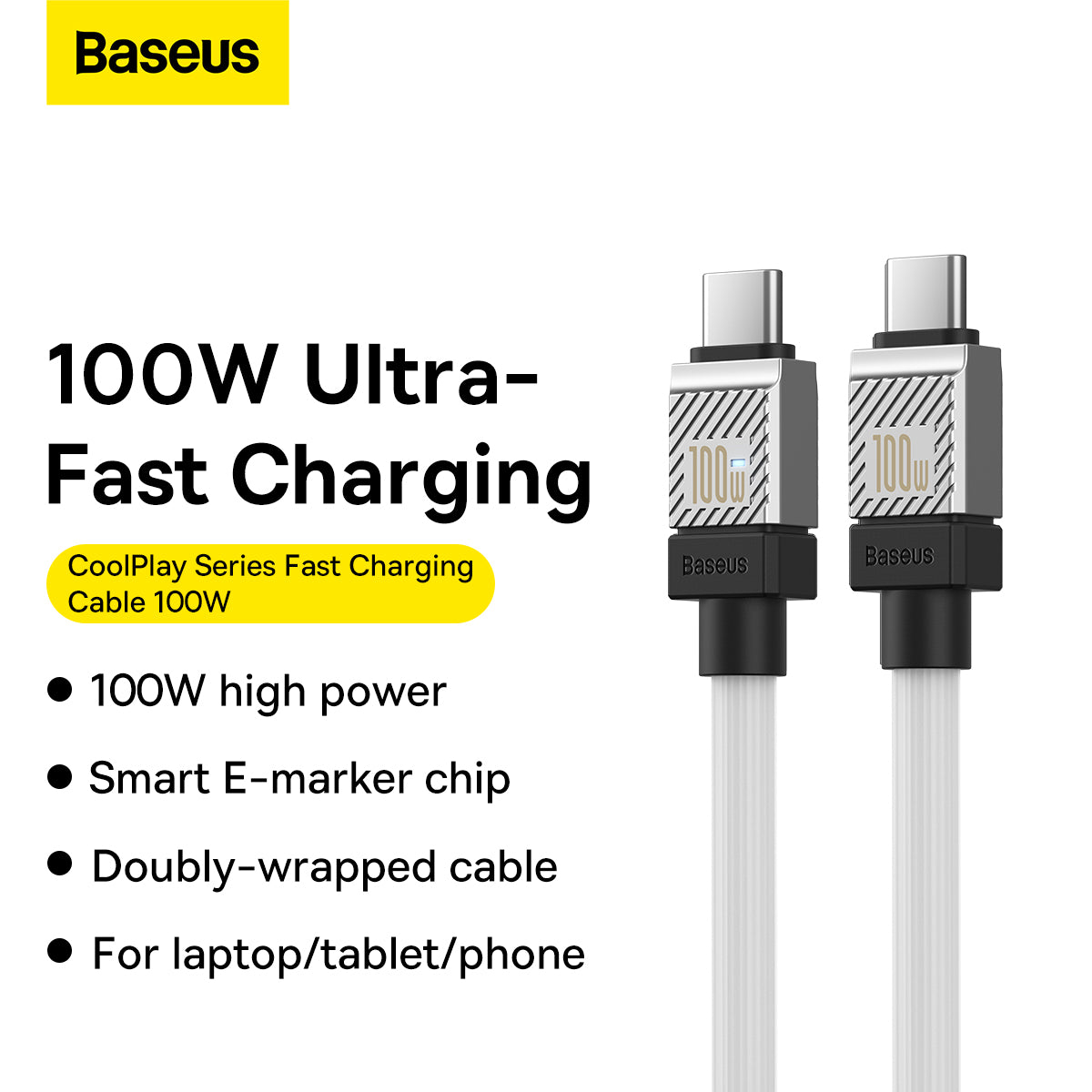 Baseus CoolPlay Series Fast Charging Cable Type-C to Type-C 100W 2m White