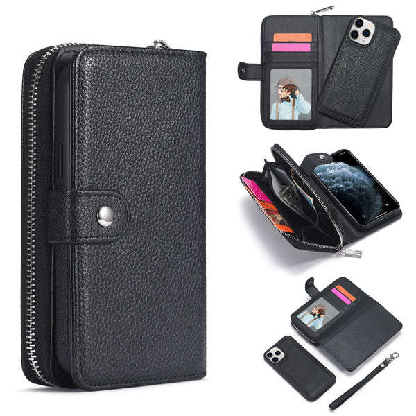 iPhone 12/12 Pro Case Zipper Wallet (Black)