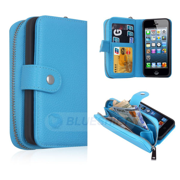 iPhone 5/5S/SE(1st Gen) Case Zipper Wallet (LightBlue)