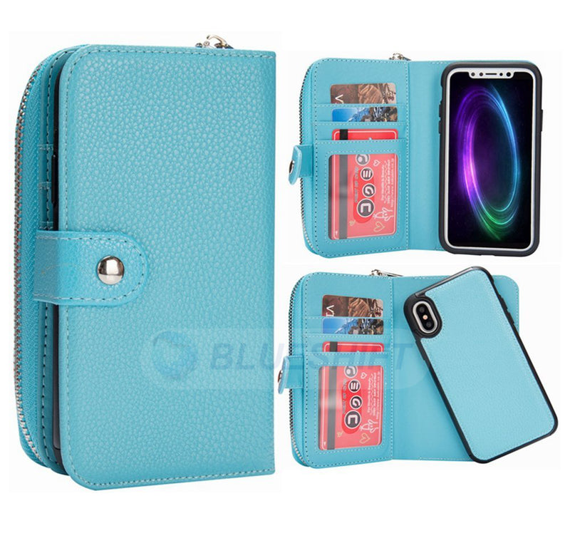 iPhone XS Max Case Zipper Wallet (LightBlue)