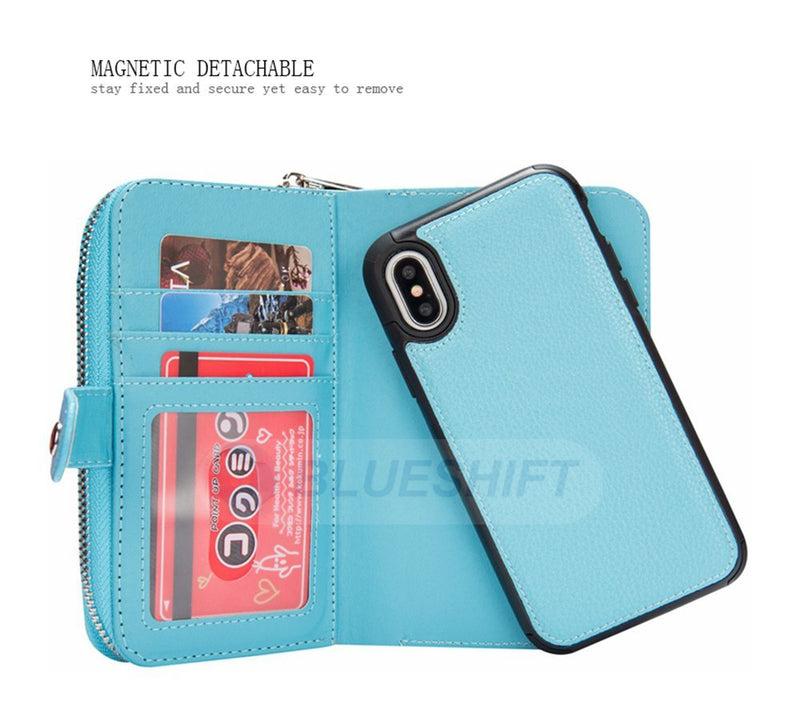 iPhone XS Max Case Zipper Wallet (LightBlue)