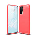 Huawei P40 Carbon Fibre TPU Case Slim Shockproof Cover Red - Red