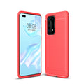 Huawei P40ProPlus Carbon Fibre TPU Case Slim Shockproof Cover Red - Red