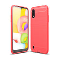 Samsung A01 Carbon Fibre TPU Case Slim Shockproof Cover Red - Red