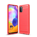 Samsung A31 Carbon Fibre TPU Case Slim Shockproof Cover Red - Red