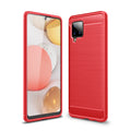 Samsung A42 Carbon Fibre TPU Case Slim Shockproof Cover Red - Red
