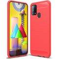 Samsung M31 Carbon Fibre TPU Case Slim Shockproof Cover Red - Red