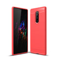 Sony Xperia 1 / XZ4 Carbon Fibre TPU Case Slim Shockproof Cover Red - Red