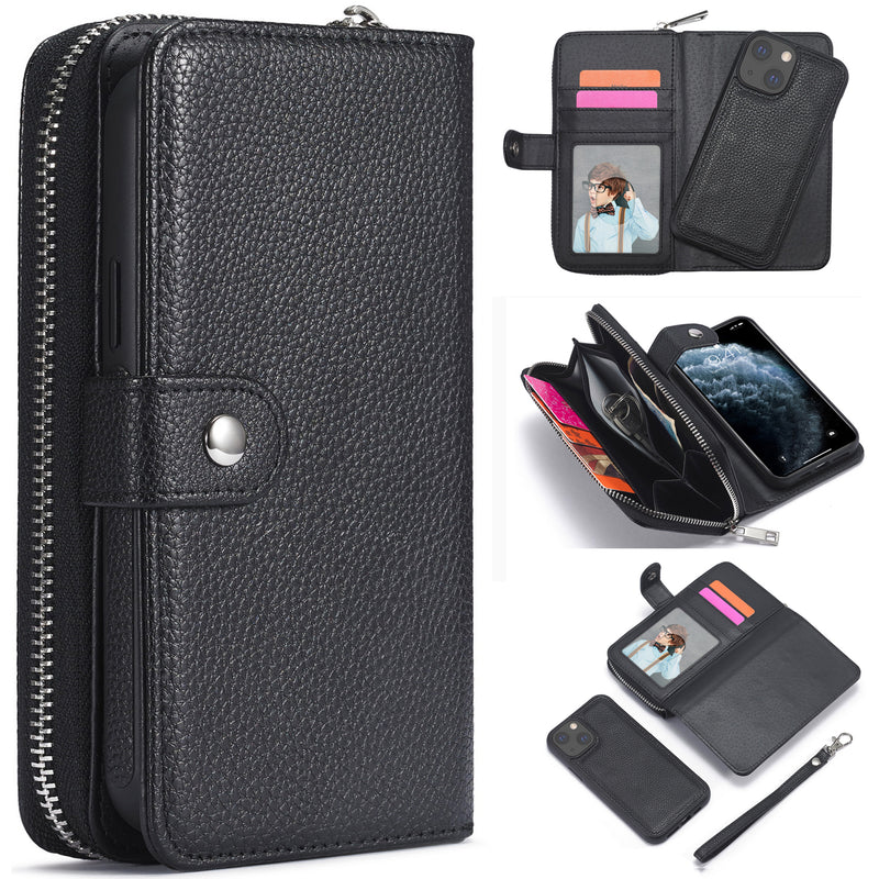 iPhone 13 Mini Case Zipper Wallet (Black)