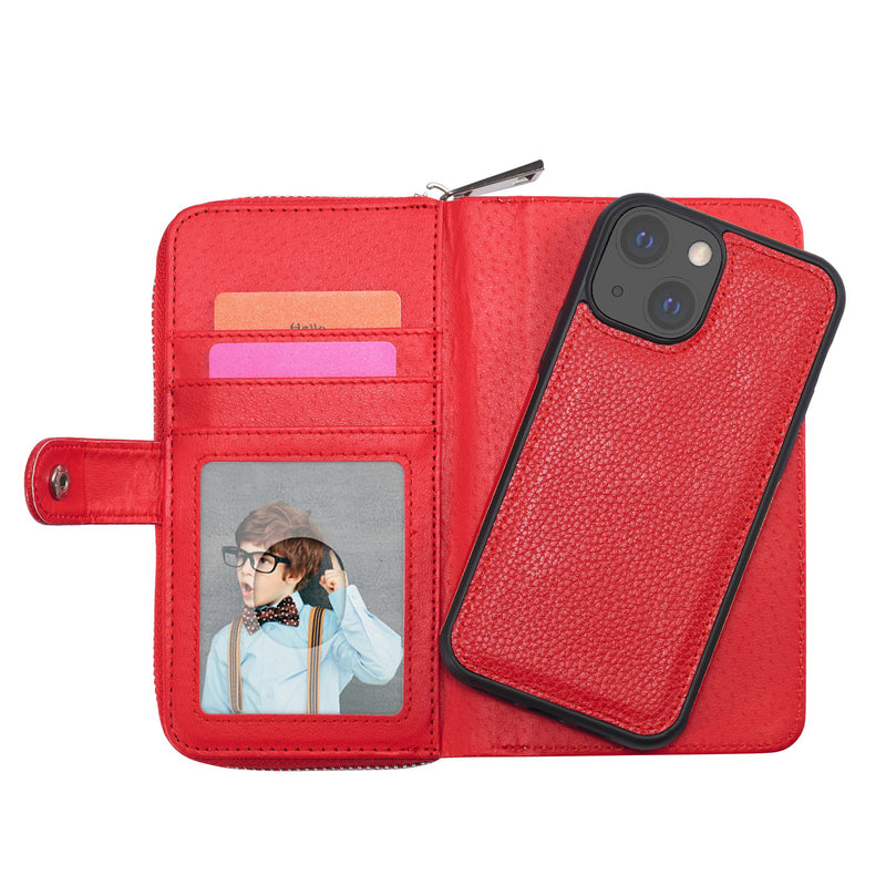 iPhone 13 Mini Case Zipper Wallet (Red)