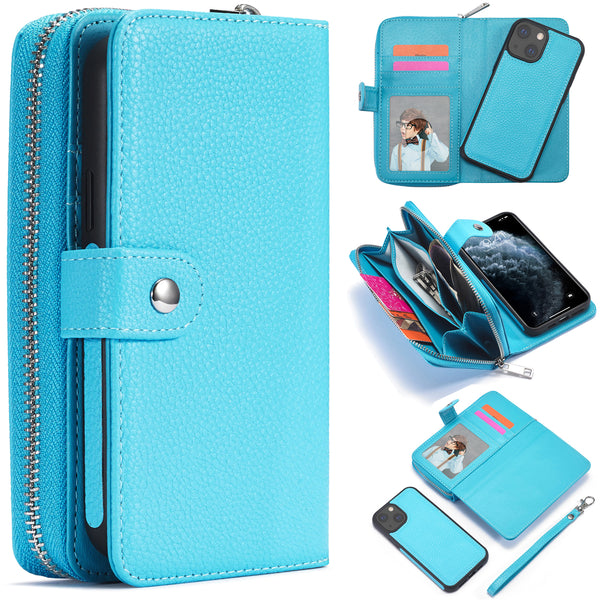 iPhone 13 Mini Case Zipper Wallet (LightBlue)