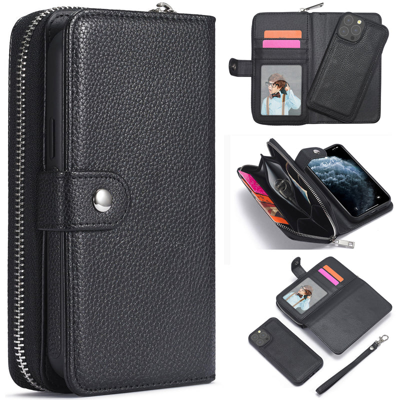 iPhone 13 Pro Max Case Zipper Wallet (Black)