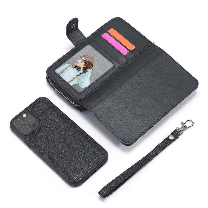 iPhone 13 Pro Max Case Zipper Wallet (Black)