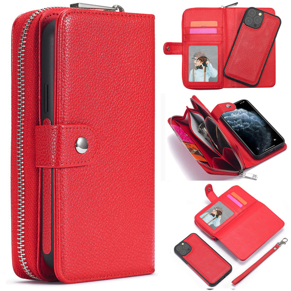 iPhone 13 Pro Case Zipper Wallet (Red)