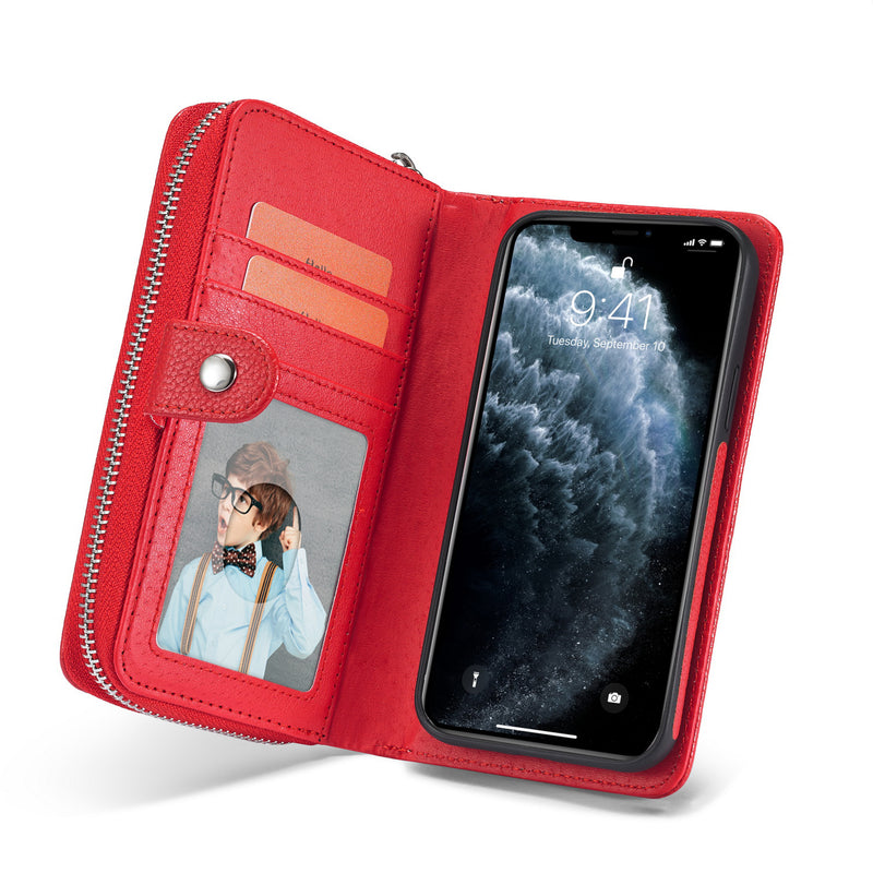 iPhone 13 Pro Max Case Zipper Wallet (Red)
