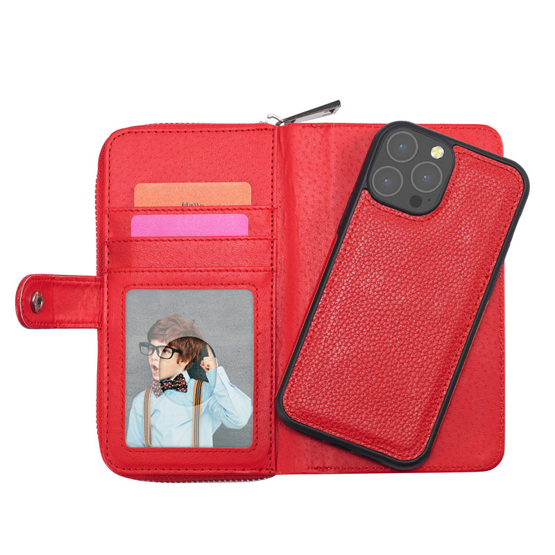 iPhone 13 Pro Max Case Zipper Wallet (Red)