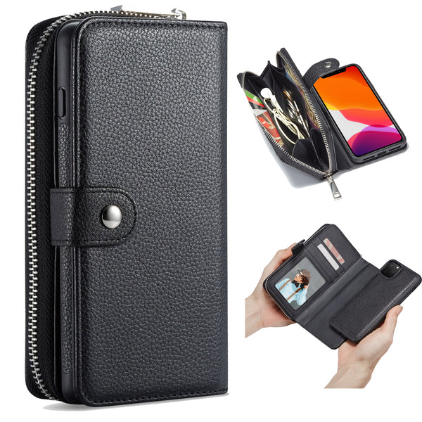 iPhone 11 Pro Max Case Zipper Wallet (Black)