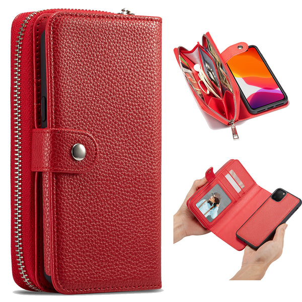 iPhone 11 Pro Max Case Zipper Wallet (Red)