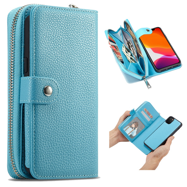 iPhone 11 Pro Case Zipper Wallet (LightBlue)