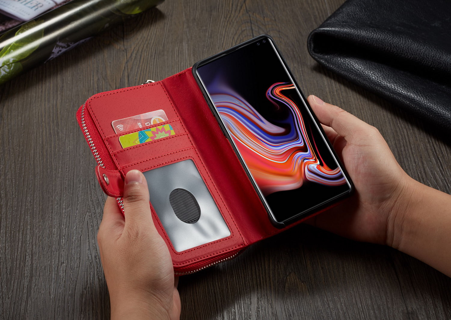 Samsung S10E Case Zipper Wallet (Red)