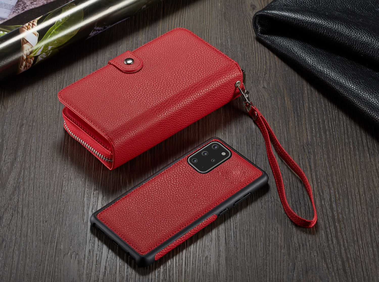 Samsung S20 Plus Case Zipper Wallet (Red)