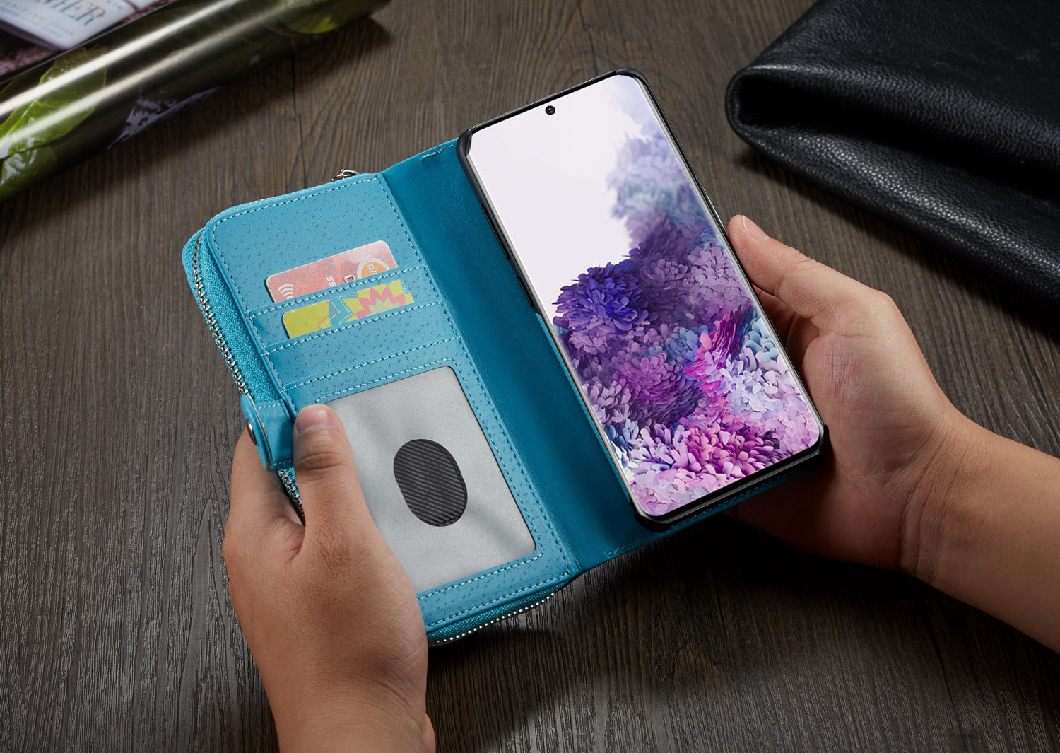 Samsung S20 Ultra Case Zipper Wallet (LightBlue)