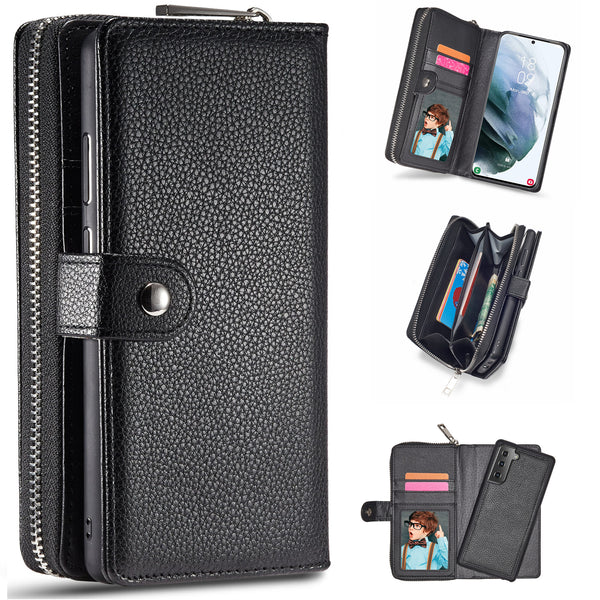 Samsung S21 Plus Case Zipper Wallet (Black)