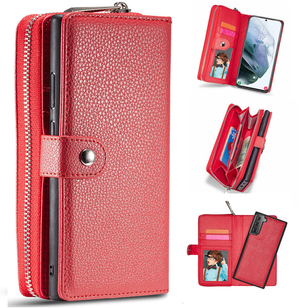 Samsung S21 Plus Case Zipper Wallet (Red)