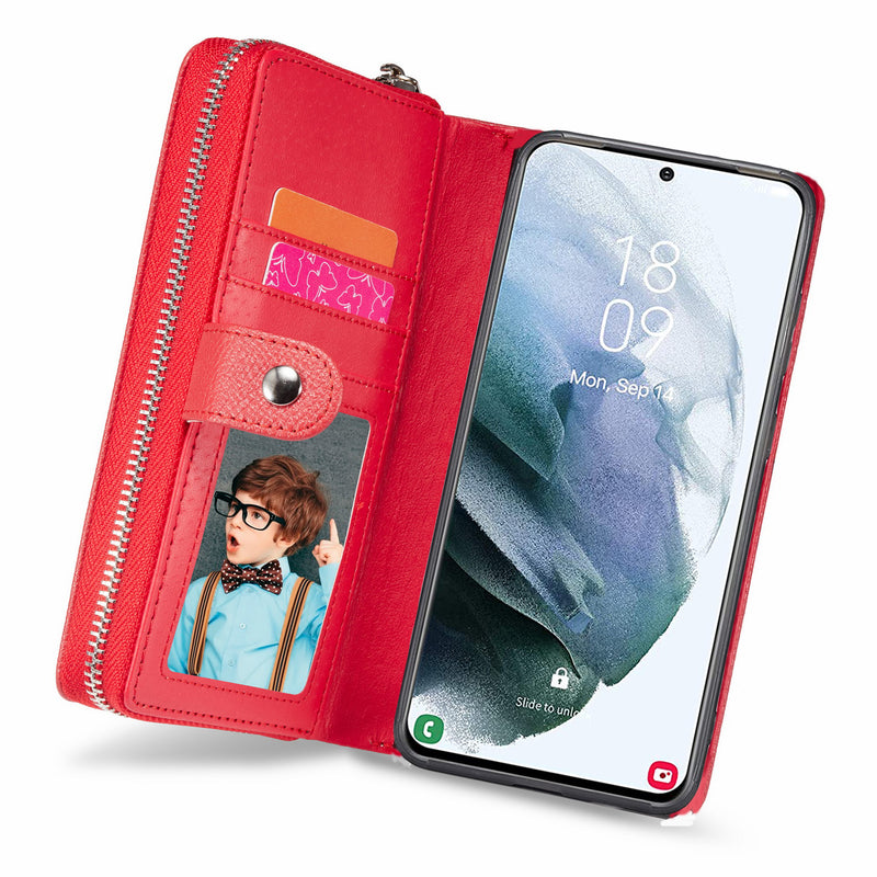 Samsung S21 Case Zipper Wallet (Red)