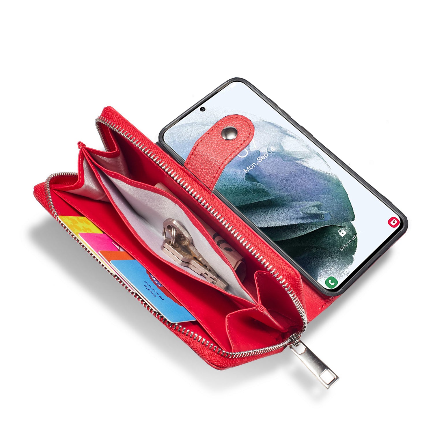 Samsung S21 Case Zipper Wallet (Red)