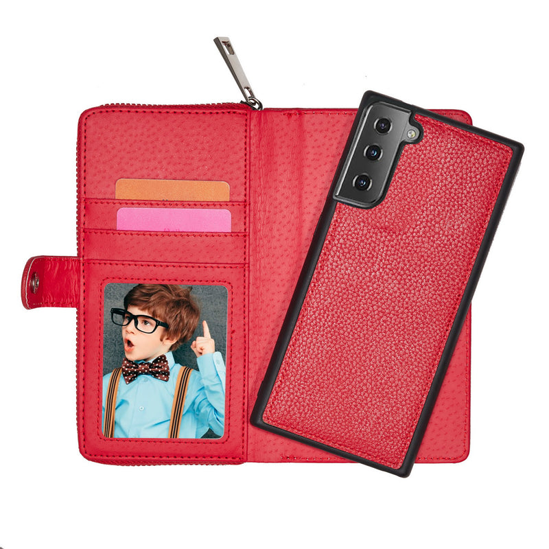 Samsung S21 Case Zipper Wallet (Red)